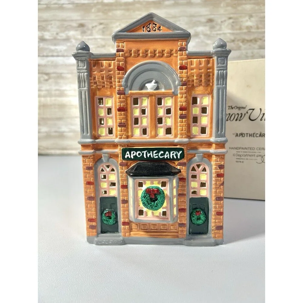 Department 56 Snow Village Apothecary House Hand Painted Ceramic, Boxed 1989